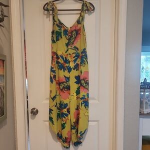 Ivy Street Womans Jumpsuit Romper Floral Yellow with Tie Straps Beach Coverup
